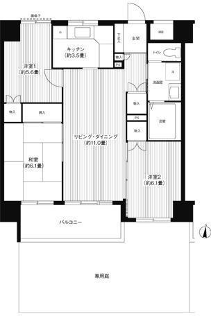 武蔵中原レジデンス(3LDK/1階)の間取り写真