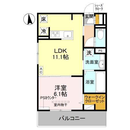 GRAMM竹田B棟(1LDK/1階)の間取り写真