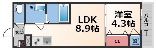 GRANDIR衣摺(1LDK/3階)の間取り写真