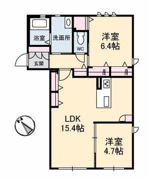 サンシティ水野(2LDK/2階)の間取り写真