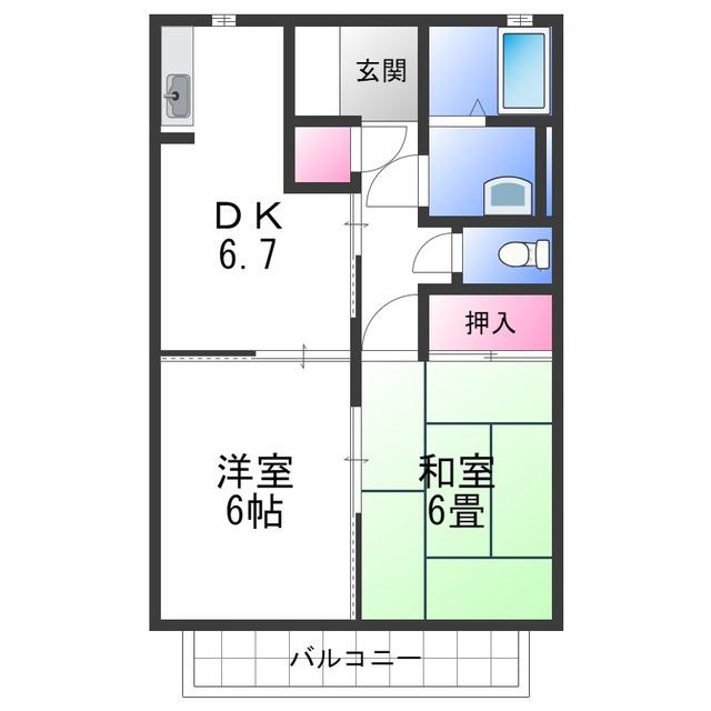 ハイム穴師の里A棟(2DK/1階)の間取り写真