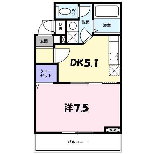 秋津州KOBE(1DK/1階)の間取り写真