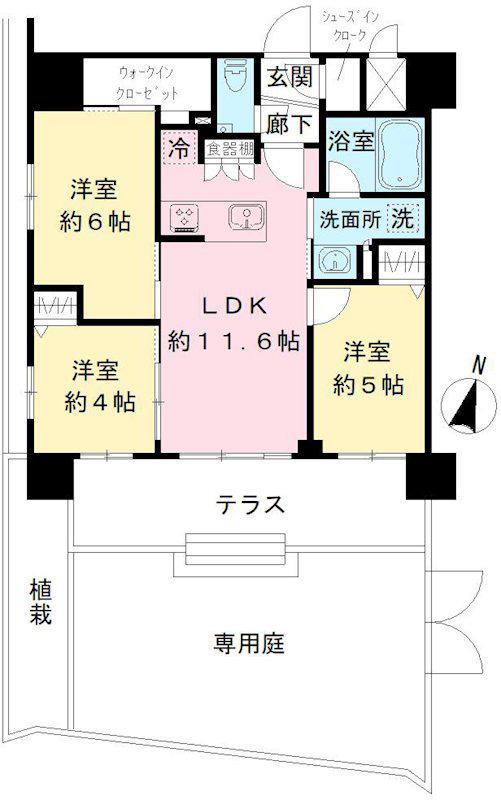 ミオカステーロ多摩センター(3LDK/1階)の間取り写真