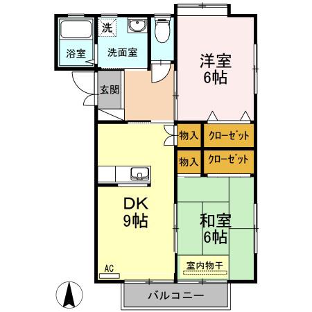 ラフィーネ C棟(2DK/1階)の間取り写真