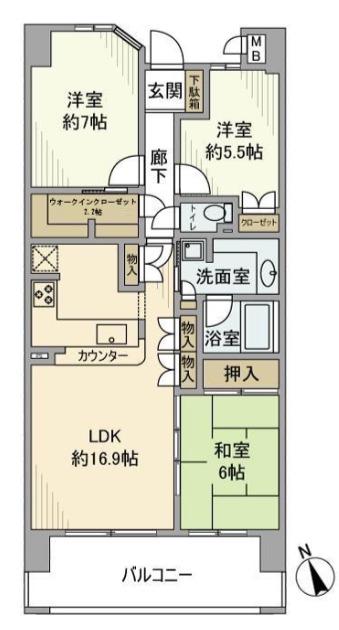ワンダーベイシティSAZAN フロントウイング(3LDK/13階)の間取り写真