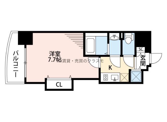 LUXE難波西I(1K/9階)の間取り写真