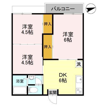 ウエイブメゾンB棟(3DK/2階)の間取り写真