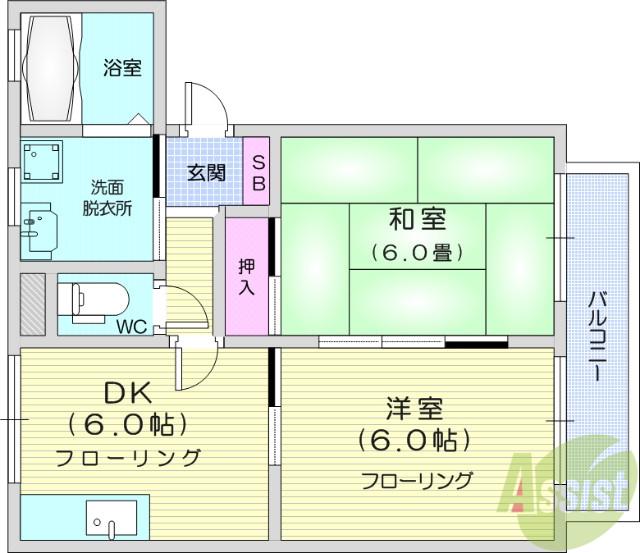 カーサ・エスペランサ(2DK/1階)の間取り写真