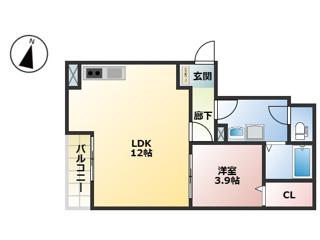 LEAF 荒江(1LDK/3階)の間取り写真