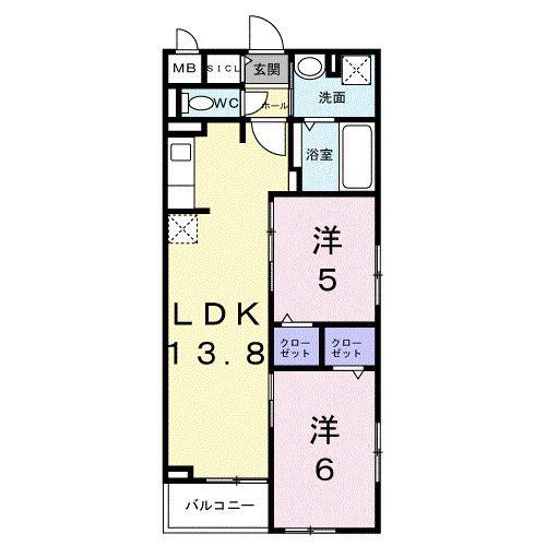 BANKSIA(2LDK/2階)の間取り写真