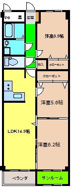 さくらいマンション立野(3LDK/2階)の間取り写真