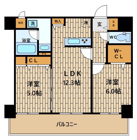 ハナミズキ福島(2LDK/7階)の間取り写真