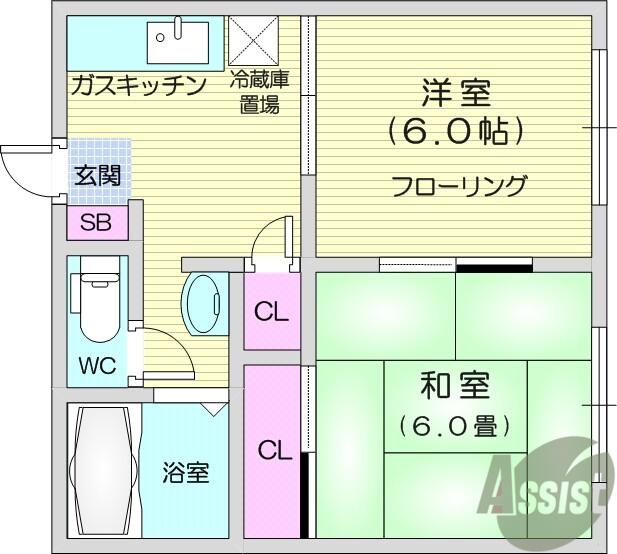 ソレイユⅠ(2DK/2階)の間取り写真