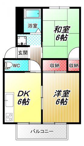 サニーハイツフミ A棟(2DK/2階)の間取り写真