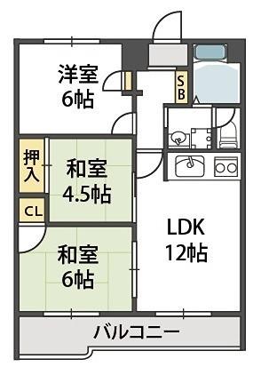 カルム東豊中(3LDK/4階)の間取り写真