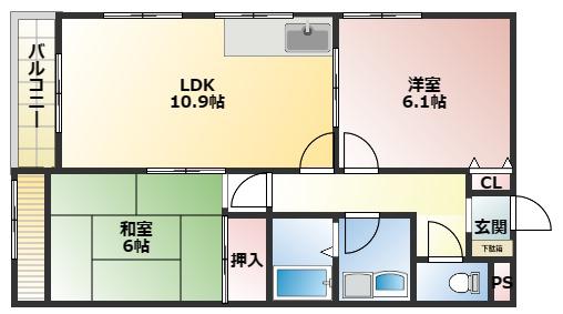 コルベーユ古曽部(2LDK/3階)の間取り写真