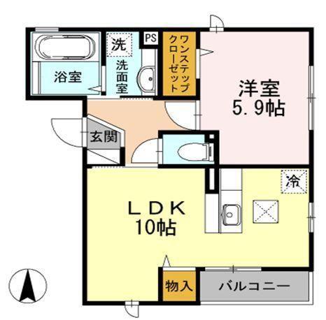 ラシュレ上丸子(1LDK/2階)の間取り写真