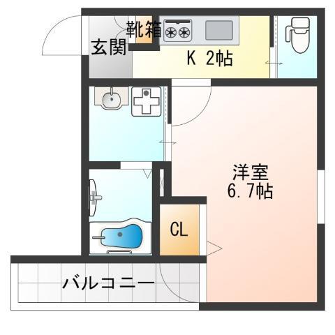 アッシュメゾン天下茶屋III(1K/1階)の間取り写真
