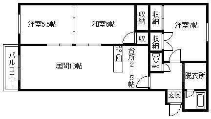フロンティア大町(3LDK/2階)の間取り写真