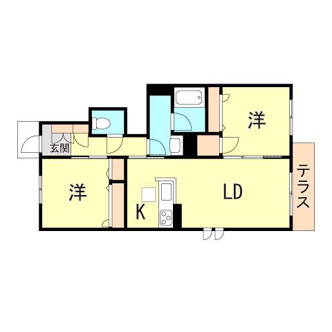 ラフィネフルール持子(2LDK/1階)の間取り写真