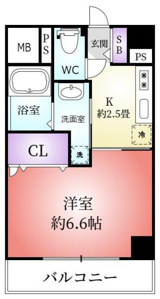 グランフォート常深(1K/4階)の間取り写真