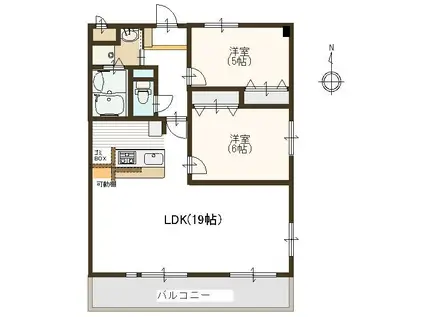 ファンド香呂(2LDK/2階)の間取り写真