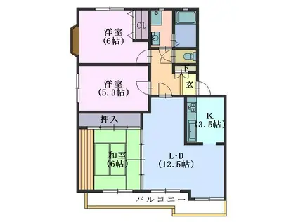 グレース東山(3LDK/3階)の間取り写真