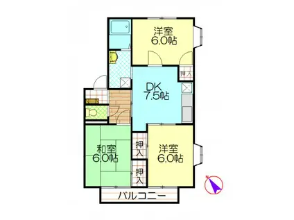 万寿シティA(3DK/2階)の間取り写真
