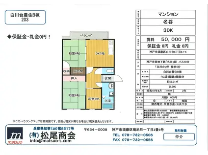 白川台農住団地B棟(3DK/2階)の間取り写真