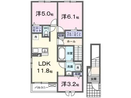 レジデンス・ピオニー(3LDK/2階)の間取り写真