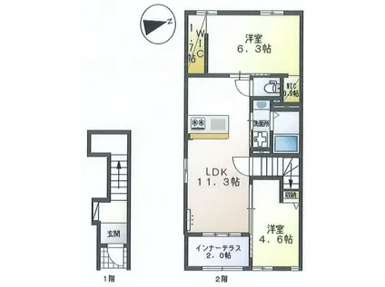 高良内アパート(2LDK/2階)の間取り写真