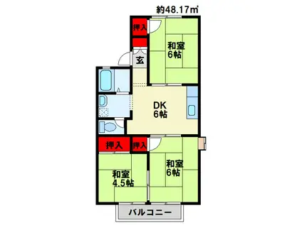 グランディール行橋C棟(3DK/1階)の間取り写真