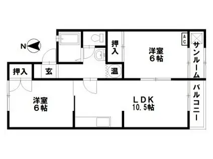 セジュールMURAMOTO(2LDK/2階)の間取り写真