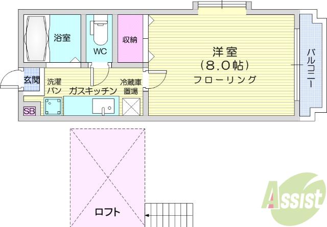 ソレアード遠見塚壱番館(1K/1階)の間取り写真