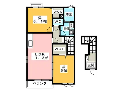 シンフォニーⅠ棟(2LDK/2階)の間取り写真