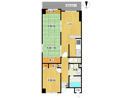 リバーサイド千里丘(3LDK/4階)の間取り写真