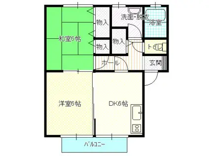 パルム五番館(2DK/2階)の間取り写真