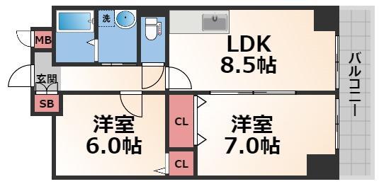 アドバンス渋川(2DK/2階)の間取り写真