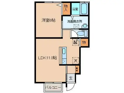 シエロガーデン(1LDK/1階)の間取り写真