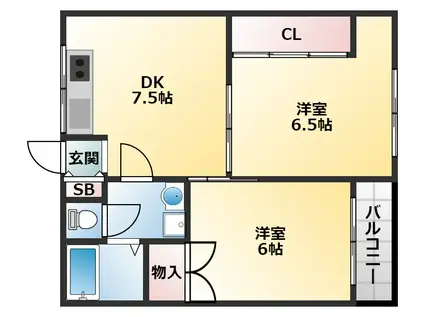 大和路ハイツ(2DK/4階)の間取り写真