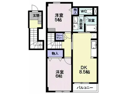 コットンハウス(2DK/2階)の間取り写真