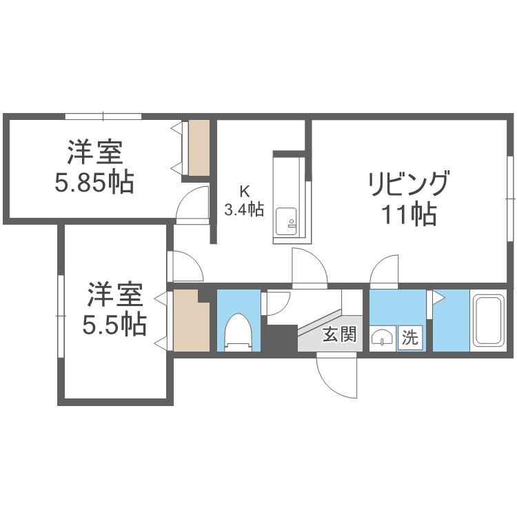 サリーヴィラ月寒東(2LDK/1階)の間取り写真