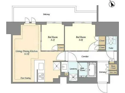 オアーゼ日暮里レジデンス(2LDK/5階)の間取り写真