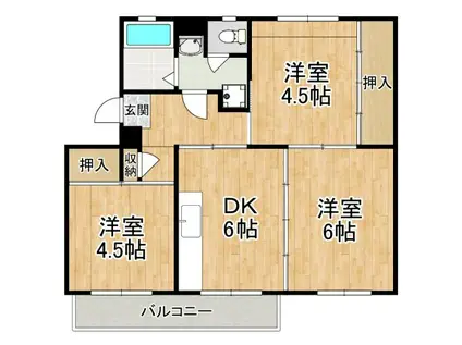 ヴィラナリー千代田 1号棟(3DK/1階)の間取り写真