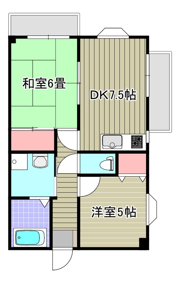 ヴィラ武智(2DK/3階)の間取り写真