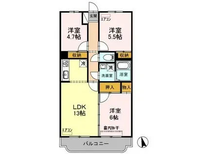 グランディール(3LDK/3階)の間取り写真