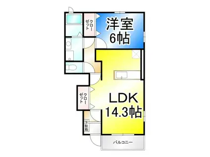 メルティー・アイ II(1LDK/1階)の間取り写真