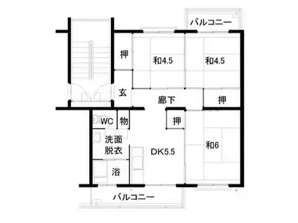 西長住1棟(3DK/1階)の間取り写真