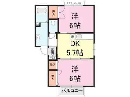 シーク・レール(2DK/2階)の間取り写真