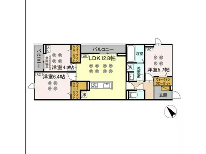 D-KISARIA WI(3LDK/3階)の間取り写真